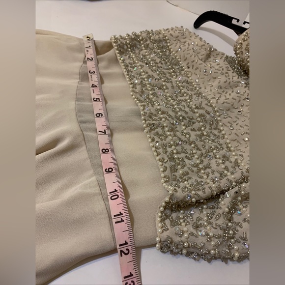 ASOS Embellished Crop Top Beaded Mini‎ Dress Women’s Ivory Beige Size US 4 - Picture 14 of 14